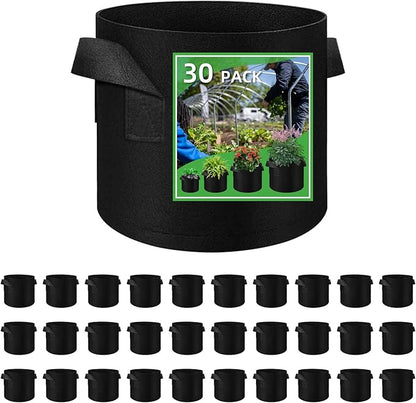 30 Pack 15 Gallon Plant Grow Bags, Breathable Felt Non-Woven Aeration Fabric Plant Grow Pots, Garden Planting Containers for Nursery Vegetable Flower Grow Bags with Handles (19.7x11.8inch)