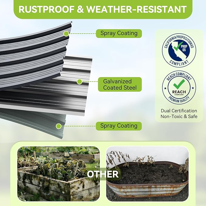 Ohuhu Metal Raised Garden Bed Outdoor, 6x3x1.5FT Reinforced Galvanized Rustproof Colored Steel Planter Boxes for Vegetables, Heavy Duty Raised Beds for Growing Flowers Herbs Succulents 2-Pack