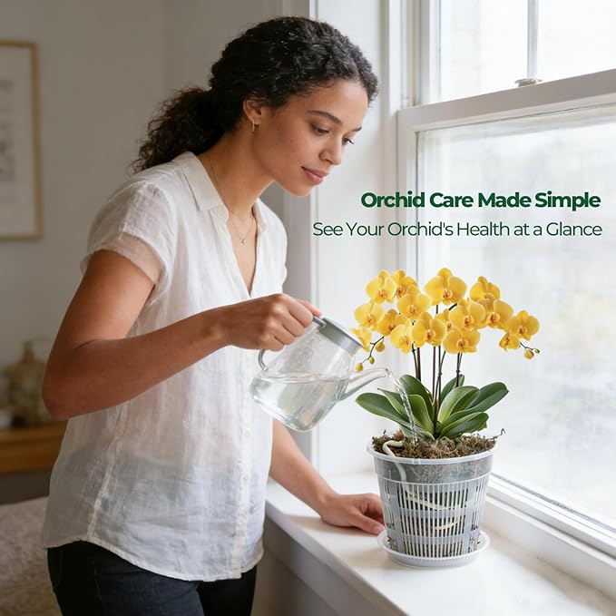 T4U Orchid Pot, 6 Pack 6.3 Inch Orchid Pots with Holes and Saucers, Clear Orchid Pots for Repotting, Plastic Flower Plant Pot for Indoor Outdoor Plants, Slotted Orchids Planter for Root Health