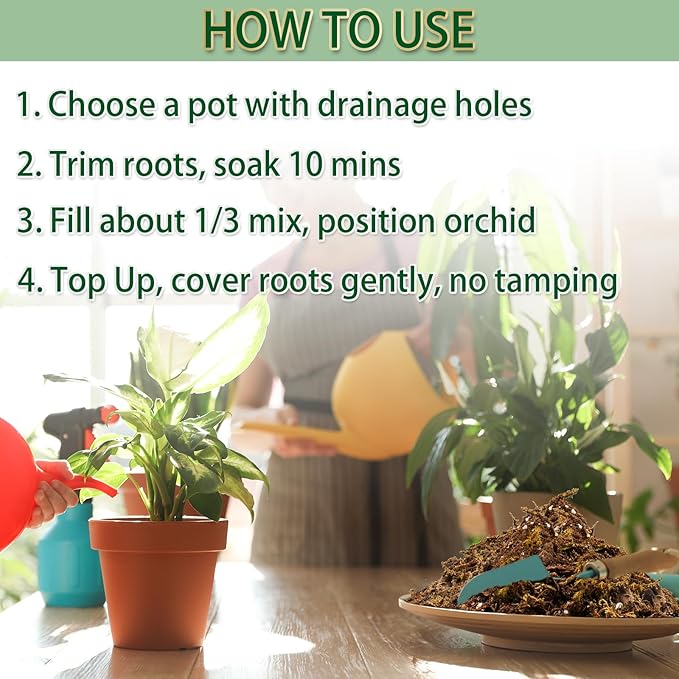 Premium Orchid Potting Mix for Repotting,1 Quart Orchid Soil for Various Orchid Types,Orchid Specific Formula Blends Natural Pine Bark,Perlite,Coco Peat & Dried Forest Moss