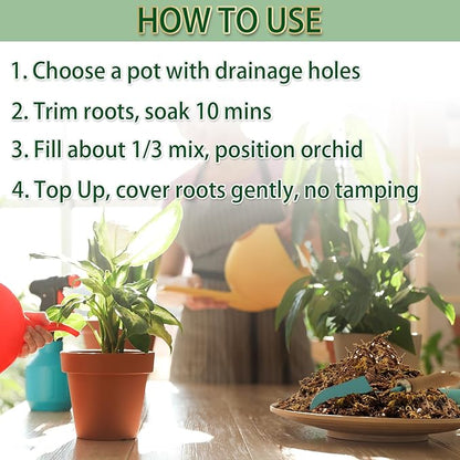 Premium Orchid Potting Mix for Repotting,2 Quarts Orchid Soil for Various Orchid Types,Orchid Specific Formula Blends Natural Pine Bark,Perlite,Coco Peat & Dried Forest Moss