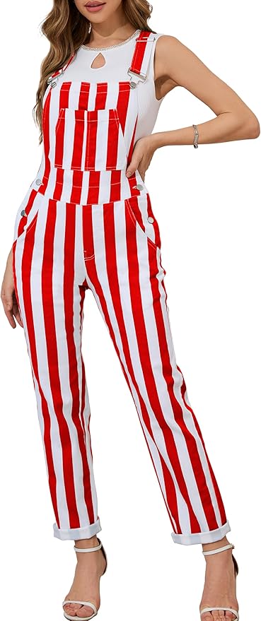 Bindefon Overalls for Women Fashion Jumpsuits Striped Pants Printed Bibs Coveralls White Elephant Gifts