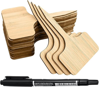 50Pcs Bamboo Plant Labels with A Marker Pen T-Type Wooden Plant Sign Tags Garden Markers for Seed Potted Herbs Flowers Vegetables 2.3 x 4 inch (50)