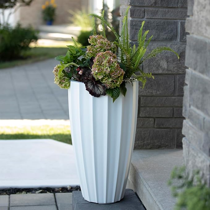 Mayne Inc. Sedona 28in Tall Planter - White - 16in Dia x 28in H - with 6.6 Gallon Built-in Water Reservoir (2832-W)
