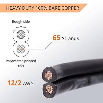 Wirefy 12/2 Low Voltage Landscape Wire 50 ft | Low Voltage Landscape Lighting Wire | Pure Copper | Outdoor Direct Burial | 12-Gauge 2-Conductor 50 Feet | UL Listed