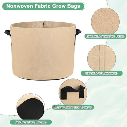 5-Pack Plant Grow Bags 7 Gallon Grow Bags 300G Thickened Fabric Pots with Durable Handles Plant Garden Grow Pots for Fruits/Vegetables/Flowers/Plants [Khaki]