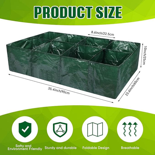 Woanger 6 Pcs Plastic Raised Garden Bed 35 Gallon Raised Planting Bed with 8 Divided Grids 8 Drainage Holes for Fruits Flowers Potato PE Fabric Rectangle Garden Containers for Vegetables Outdoor