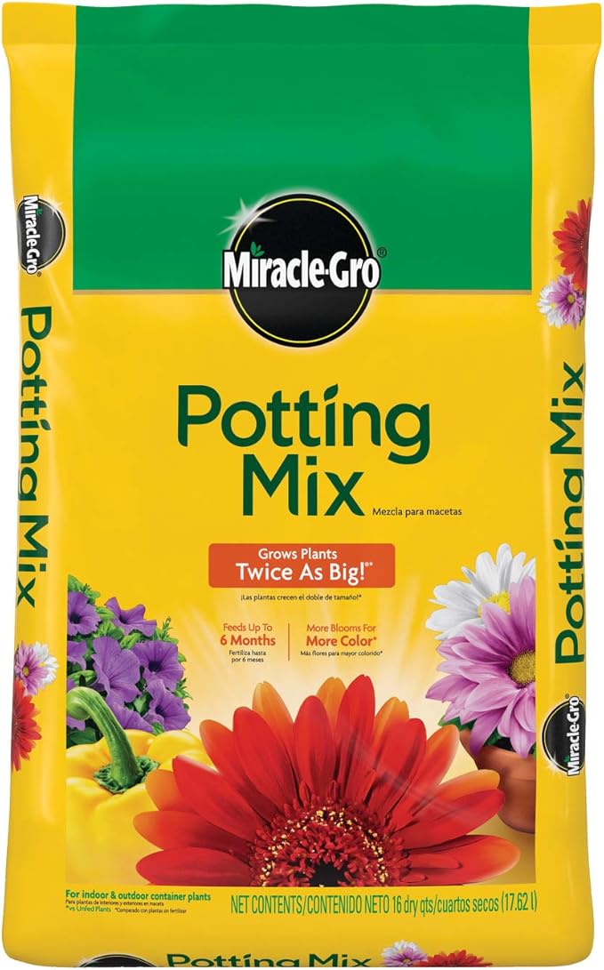 Miracle-Gro Potting Mix, For Container Plants, Flowers, Vegetables, Shrubs, Annuals, Perennials, Feeds up to 6 Months, 16 qt.