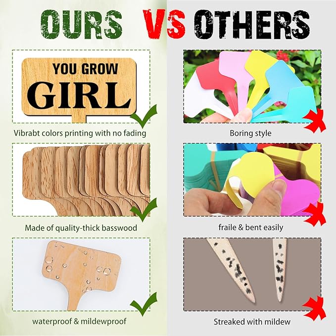 arricraft 15 Pcs Funny Plant Markers, Wooden Garden Stakes T-Type Garden Labels Funny Talking Plant Funny Garden Signs Garden Tags for Indoor and Outdoor Potted Seed Herbs Unique Funny Gifts