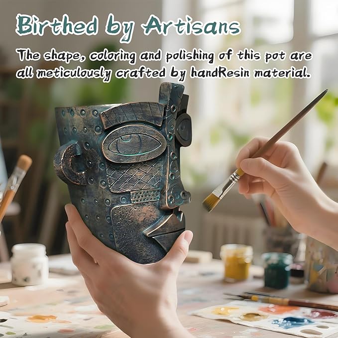 Abstract Face Planters Pots, Unique Head Planter for Indoor Plants, Funny Face Flower Pot, Cute Abstract Art Flower Vase with Facial Expressions, Unique Planter Head Pot for Home Decor(Vintage,M)
