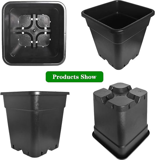 10 Pack Square Planter Nursery Pots 5.2 Gallon Pots for Plants, Plastic Flower Pots, Black Grower Pots with Drainage Hole for Indoor and Outdoor