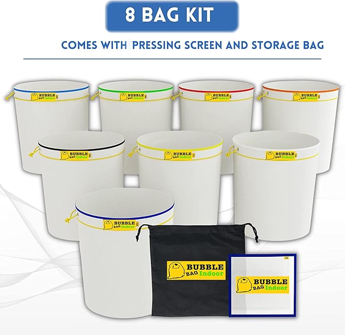 5gallon 8PCS All Mesh Bubble Bags Plant Filter Bag Kit Ice Filtration kit Grow Pots with 2pcs 10x10inch Pressing Mesh (25,45,73,90,120,160,190,220micron)