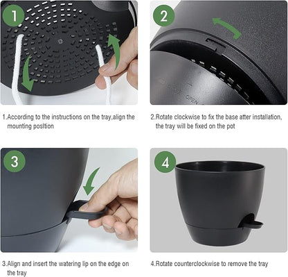 12inch 2Pack Large Self Watering Planters, Plastic Plant Pots with 60oZ Removable Deep Reservoir and Multi Mesh Drainage Holes for Indoor Outdoor Garden Plants and Flowers, Black