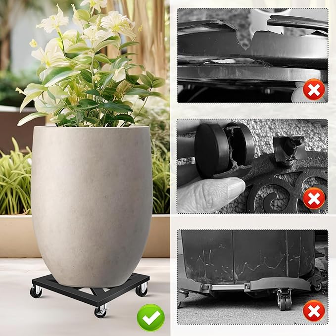Plant Caddy with Wheels, 16'' 2 Pack Metal Rolling Plant Stand Square Plant Dolly with Iron Lockable Casters Heavy Duty Pot Mover Rollers, Holds up 400 Lbs Planter