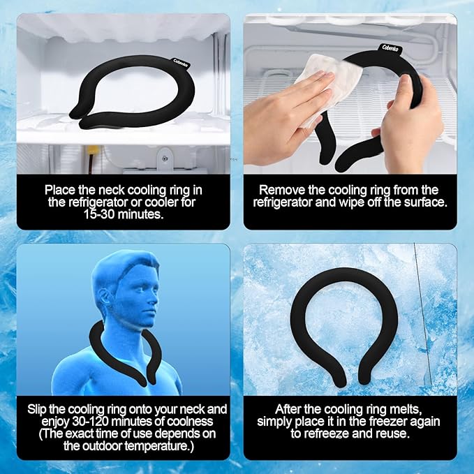 Neck Cooling Tube with Cold Insulated Bag,Reusable 18℃/64℉ Ice Neck Ring Wearable Body Cooling Products for Summer (Black)