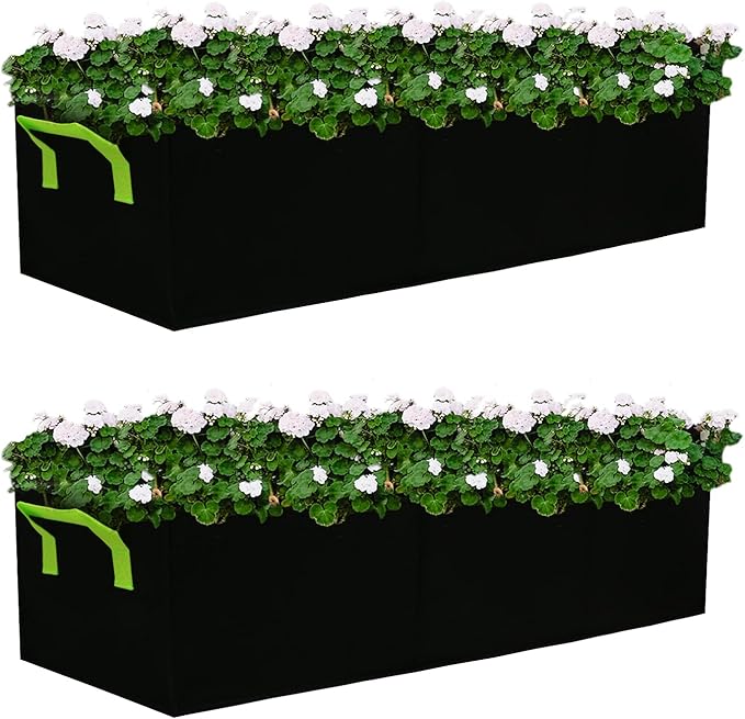 Plant Grow Bags, 4 Pack Fabric Raised Planting Bads, 3 Holes Rectangle Grow Bag, 15 Gallon Breathable Potato Tomato Planter Pots for Outdoor Vegetables Plant Flowers (Black)