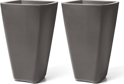 Step2 Bridgeview Tall Square Planter, Large Planters for Outdoor Plants, Gardening and Flower Pot for Patio or Porch, Efficient Drainage, Durable Plastic, Dark Cedar, 2-Pack