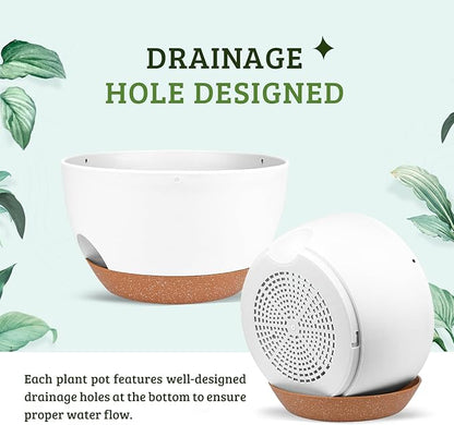 Plant Pots 12inch Self Watering Pots, Set of 2 Plastic Planters with Drainage Holes and Saucers, Flower Pots for Indoor Outdoor Plants (White)