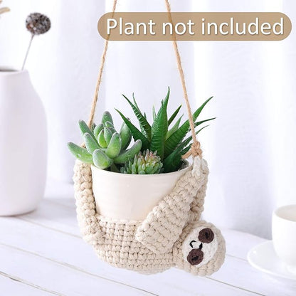 Patelai 2 Pieces Crochet Sloth Hanging Planter Handmade Sloth Plants Holder Plant Hanger for Indoor Outdoor Hanging Planter Supplies, Flower Pot and Plant Not Included
