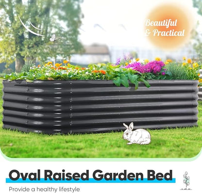 Quictent Galvanized Raised Garden Bed Kit, 8x4x2 ft Oval Metal Planter Box Tall for Vegetables Outdoor Backyard, Strengthened by Crossbar, Dark Gray