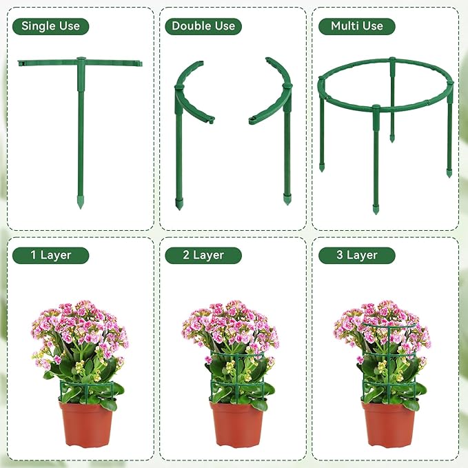 12 Pack Plant Support Stakes, 6.3 x 5.9 Inch Plastic Plant Cage Holders, Half Round Plants Support, Garden Flower Stakes for Indoor Outdoor Climbing Plants Vegetable Flower Pot
