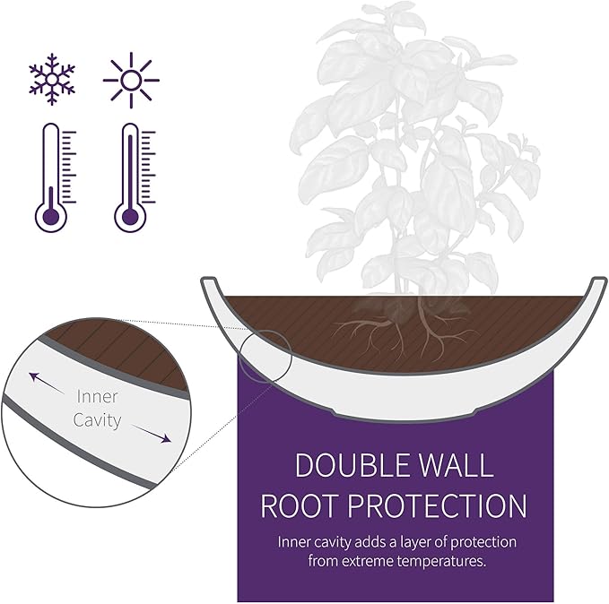 Crescent Garden Large Outdoor Planter Bowl – Double-Walled Resin Pot with Drain Hole for Water Gardens, Fountains, Decorative Landscaping - 30" W x 12" H (Weathered Concrete)