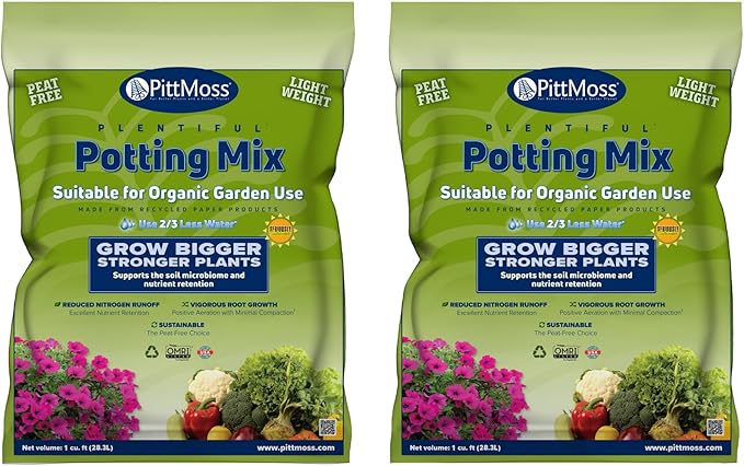 PittMoss Plentiful Eco-Friendly, Organic, Peat-Free Potting Mix, 1 Cubic Foot (Pack of 2) for Gardens, Houseplants, Mulching & More - Made in USA from Recycled Paper
