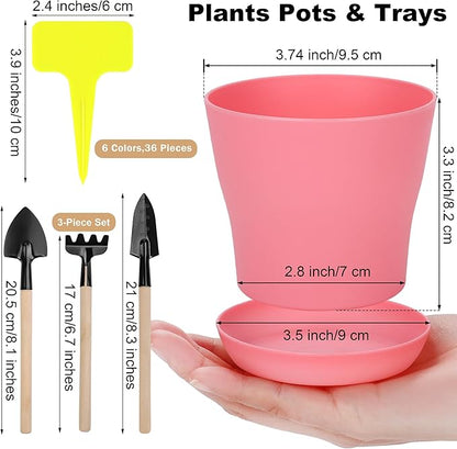 36 Pack 4 Inch Plastic Plant Pots with Saucers Colorful Flower Plant Container Seed Starting Pots Thickened Seedlings Nursery Pots for Home Garden Indoor Outdoor Flowers, 9 Colors