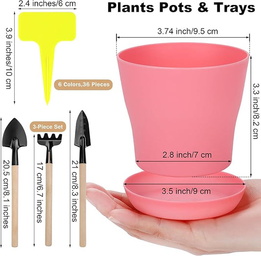 36 Pack 4 Inch Plastic Plant Pots with Saucers Colorful Flower Plant Container Seed Starting Pots Thickened Seedlings Nursery Pots for Home Garden Indoor Outdoor Flowers, 9 Colors