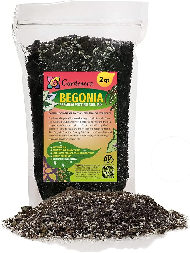 Premium Begonia Plant Potting Soil by Gardenera - Infuse Your Space with Blossoming Beauty and Lively Vitality - 2 Quart