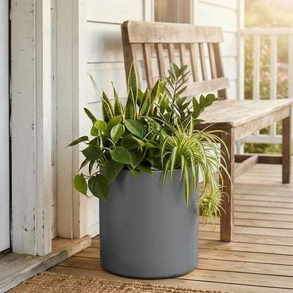 Metal Plant Pot with Drainage Hole,Mid Century Modern 7 inch Round Pot Indoor Outdoor Planters for Decorative Pots of Tabletop Living Room Bedroom Grey