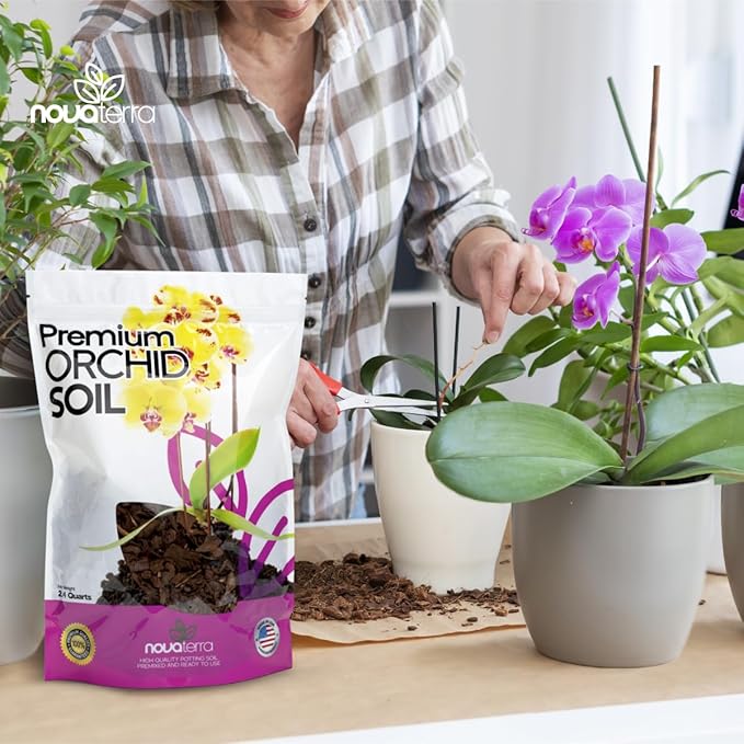 Orchid Potting Mix Orchid Food bark Fertilizer Orchid pots with Holes Orchid Soil Orchid Potting Soil repotting kit Perlite for Plants Orchids Free 2 oz Bag of Fertilizer Pellets Inside 2.4 Qts