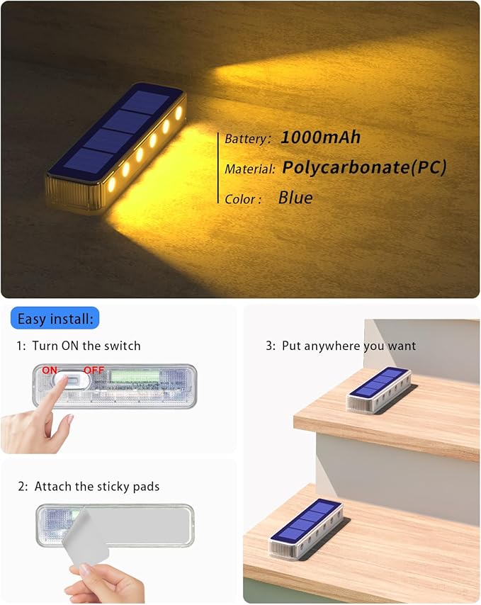 Solar Step Lights for Outside,6 Pack Solar Stair Lights Outdoor Waterproof,Warm White Deck Light Solar Powered Waterproof for Steps,Stairs,Walkway,Sidewalk,Patio,Pathway