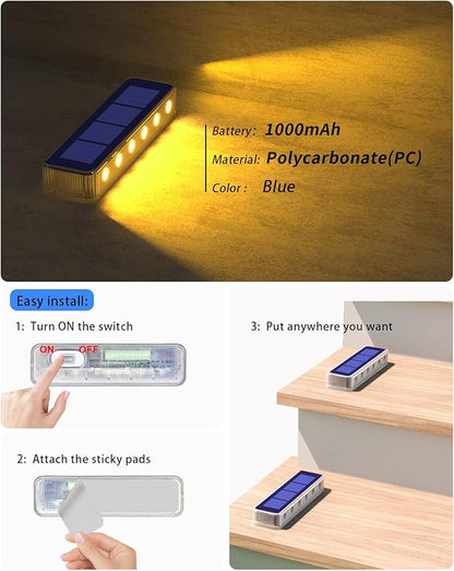 Solar Step Lights for Outside,6 Pack Solar Stair Lights Outdoor Waterproof,Warm White Deck Light Solar Powered Waterproof for Steps,Stairs,Walkway,Sidewalk,Patio,Pathway