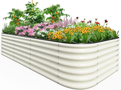 Quictent Galvanized Tall Raised Garden Bed Kit, 8x4x2 ft Oval Large Planting Box, for Vegetables Outdoor Strengthened by Crossbar (Beige)