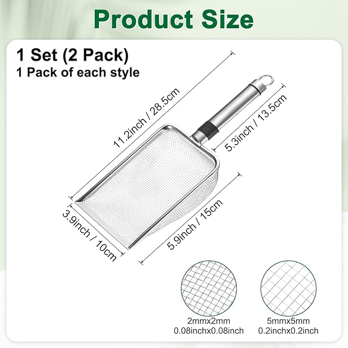 2-Pack Gardening Soil Sifter, 2.5/6 mm Mesh Stainless Steel Sand Soil Compost Sieve with Stainless Steel Handle for Sand/Dirt/Rock Compost [Silver Tone]