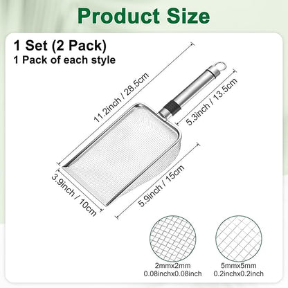 2-Pack Gardening Soil Sifter, 2.5/6 mm Mesh Stainless Steel Sand Soil Compost Sieve with Stainless Steel Handle for Sand/Dirt/Rock Compost [Silver Tone]