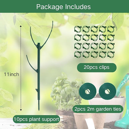 10 Pack Monstera Plant Support, 75inch Stackable Plant Stakes with 20Pcs Clips & 2Pcs Ties, Alternative to Moss Pole Plants Sticks Structures for Climbing Indoor Outdoor Potted Plants