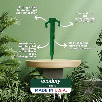50 ct. Contractor Grade 4 Inch Biodegradable Stakes, Sod Staples for Securing Weed Fabric, Landscape Fabric, Netting, and Blanket
