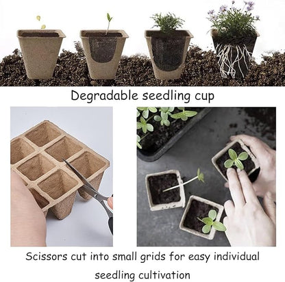 144 Cells Seed Entry Tray, 12 Packs Biodegradable Seedling Peat Pots, Organic Germinating Plant Entry Kit with 100 White Labels and 2 Planting Transplanters