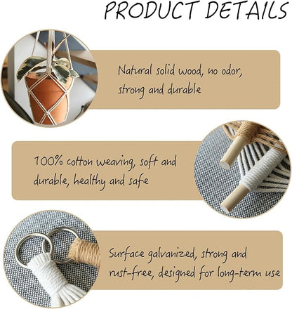 4 Pack Macrame Plant Hangers Indoor Up to 10 inch Pot, Boho Hanging Planters, Plant Holder with 8Pcs Stainless Steel Hooks(4Pcs Black Hanger)