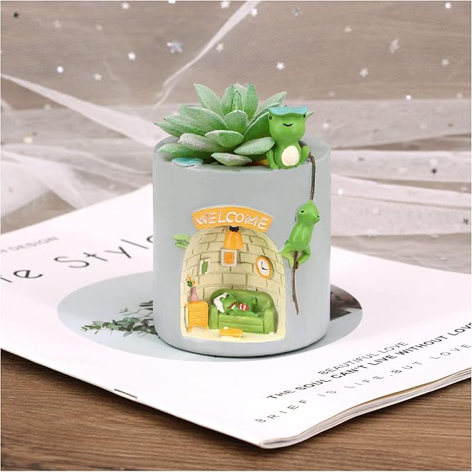 Segreto Creative Resin Plants Flower Pots Planter with Drainage for Succulent Planting Pot Decorated Desk,Garden,Living Room (Frog)