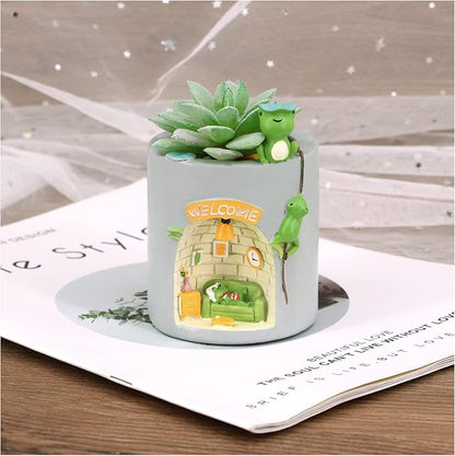 Segreto Creative Resin Plants Flower Pots Planter with Drainage for Succulent Planting Pot Decorated Desk,Garden,Living Room (Frog)