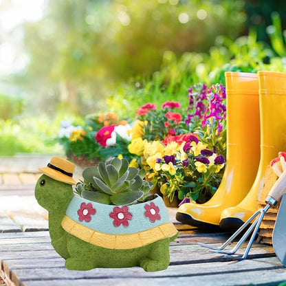 EOBTAIN Cute Turtle Planter for Indoor Plants Green Animal Garden Succulent Pots Unique Resin Cactus Pot with Drainage Hole Plant Containers Flowerpot for Home Office Desktop Decor Gifts for Women