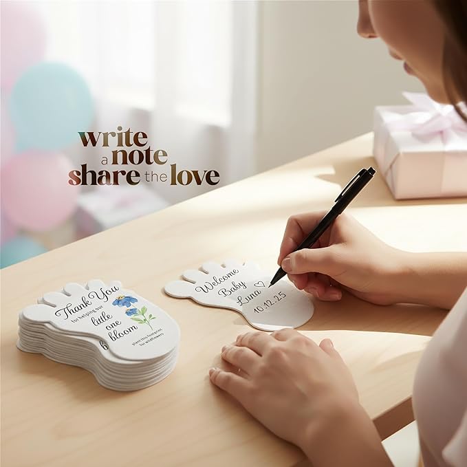 Footprint-Shaped Seed Paper – 12 pcs Blue Shower Favors for Guests with Wildflower Seeds, Writable & Plantable, Gender Reveal, Birthday Gifts for Guest