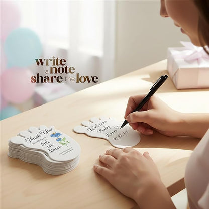 Footprint-Shaped Seed Paper – 12 pcs Blue Shower Favors for Guests with Wildflower Seeds, Writable & Plantable, Gender Reveal, Birthday Gifts for Guest