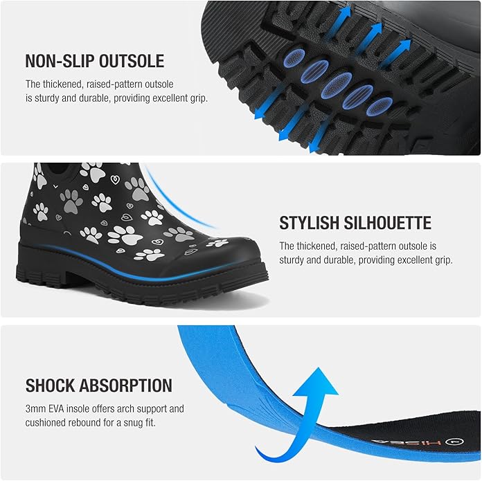 HISEA Ankle Rain Boots for Women Waterproof Chelsea Short Rubber Garden Shoes for Ladies Lightweight Fashion