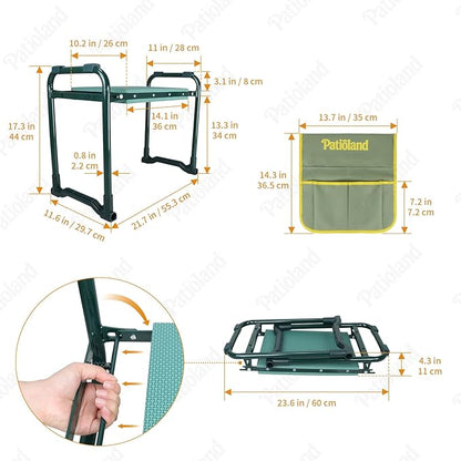 Garden Kneeler and Seat with 1 Tool Bag, 10.2" Widen Heavy Duty Thicken Soft Kneeling Pad, 2-in-1 Folding Garden Stool, Outdoor Yard Work Seat, Ideal Gardening Gifts for Mom, Women, Grandma