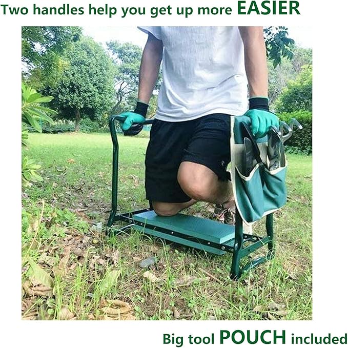 BESTHLS Garden Kneeler and Seat - Heavy Duty Folding Stool with Thick Pad, Tool Pouch, 330 lbs Capacity - Knee & Back Support, Perfect for Seniors, Women, Men