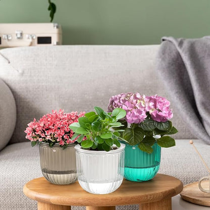 3 Pack Self Watering Hanging Planters, 6.5 Inch Hanging Flower Pot with Drainage Hole, Plastic Hanging Basket with 3 Hooks Chains, Plant Hanger for Indoor Outdoor Plants, Herbs (3 Colors)